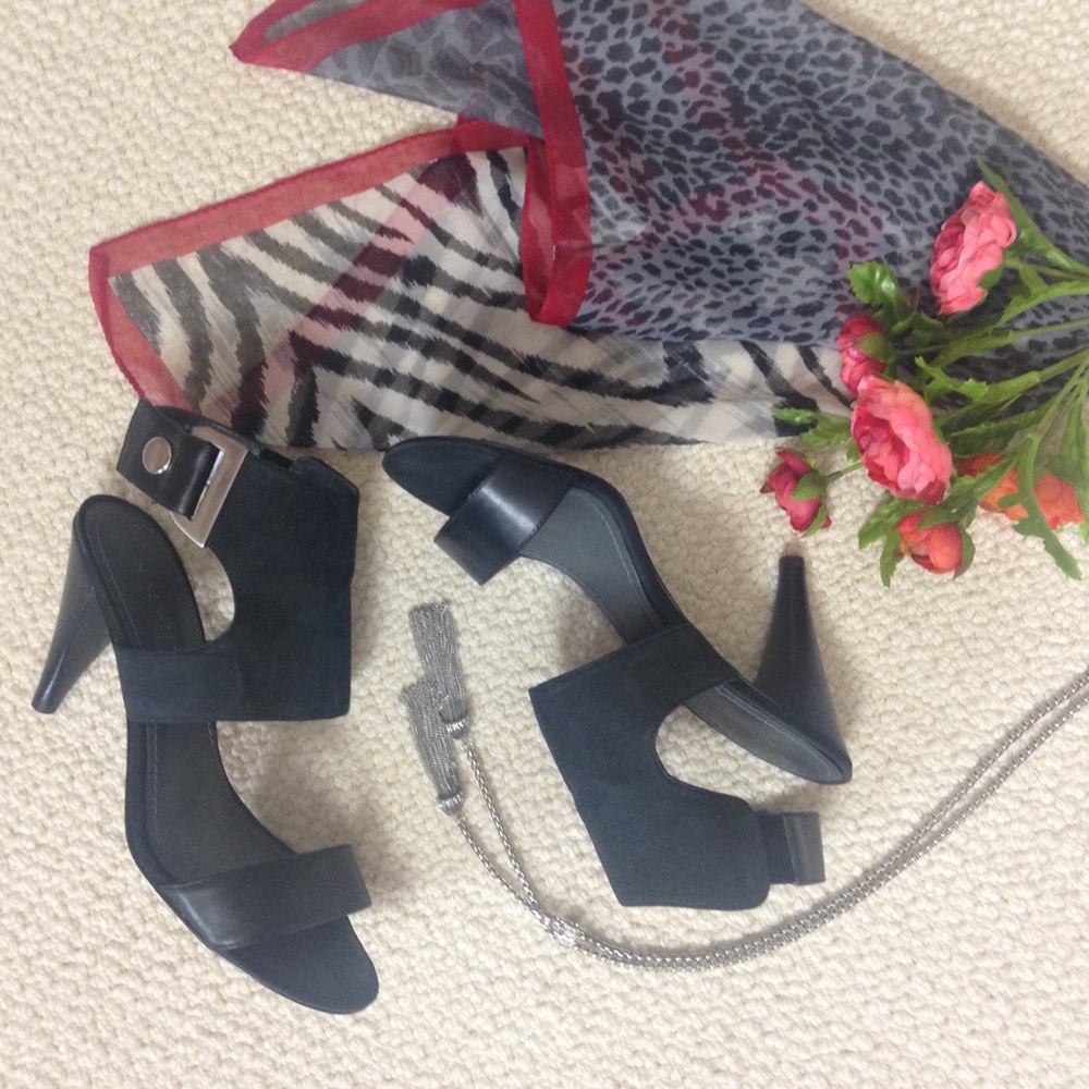 🖤 Nine West Black Suede & Leather Sandals | Wraparound Ankle Tie | 3.25” Heel